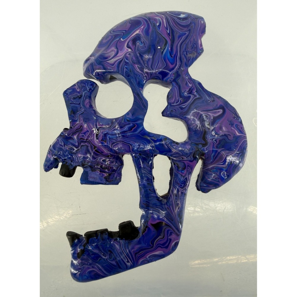 Handmade Acrylic Pour Skull Wall Art Purple Blue Abstract Gothic Halloween